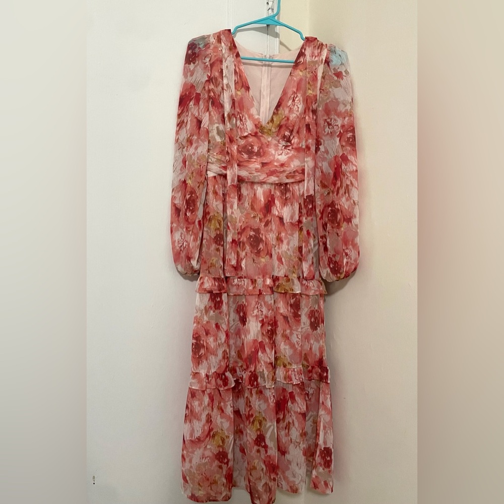 Ruffle floral maxi/midi dress with zipper in back